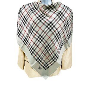 Burberrys 100% Silk Scarf 34" Nova Check Plaid Equestrian Knight Gray Black (61)